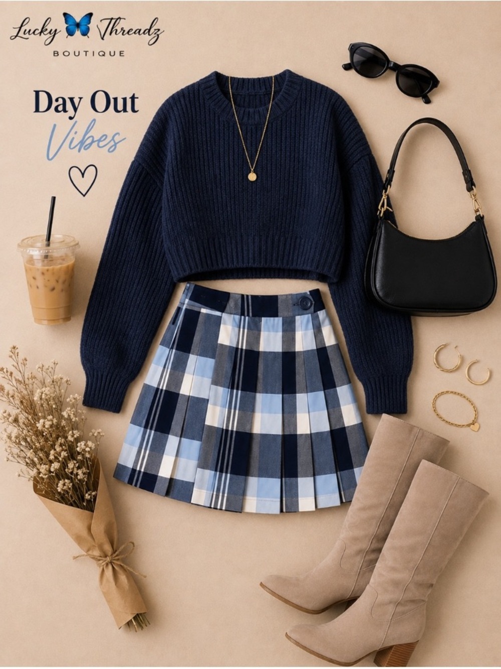 Blue Plaid Pleated Mini Skirt Academic Preppy Schoolgirl Tartan Grid Small⁠
